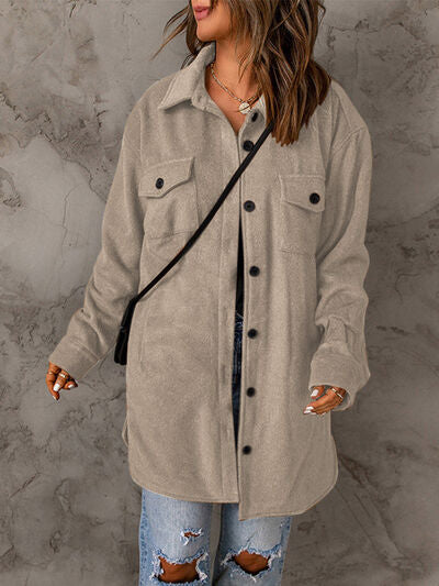 Drop Shoulder Button Down Collared Coat