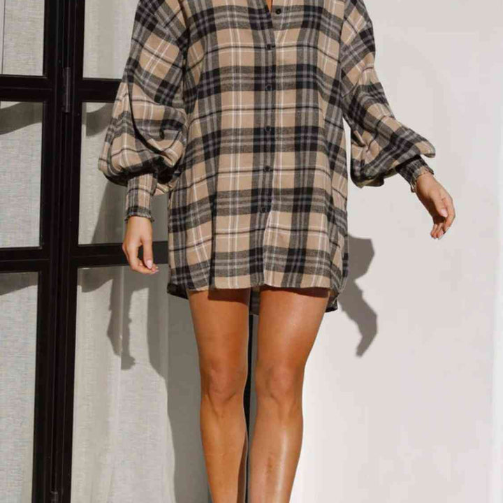 Plaid Lantern Sleeve Shirt