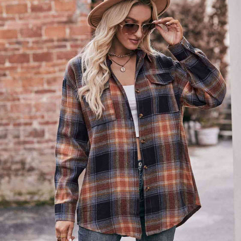 Plaid Dropped Shoulder Longline Shirt