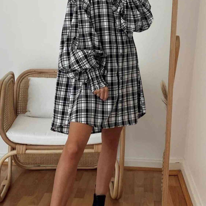 Plaid Lantern Sleeve Shirt